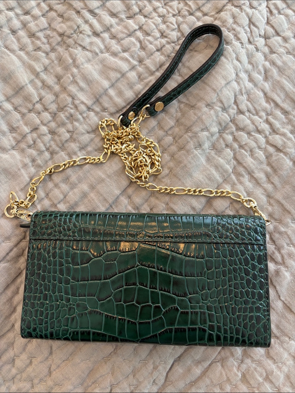 Strathberry Bottle Green Croc-Embossed Multrees Chain Wallet Crossbody - Picture 4 of 9